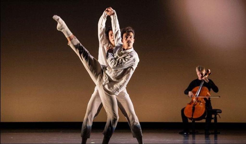 Ballet dancer and musician on string instrument