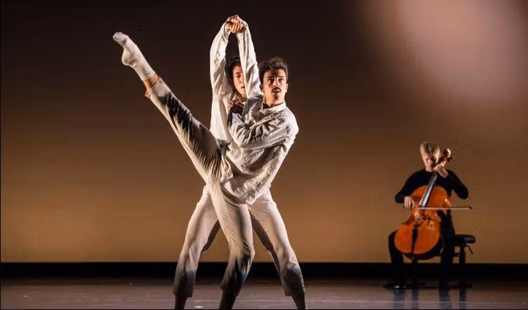 Ballet dancer and musician on string instrument