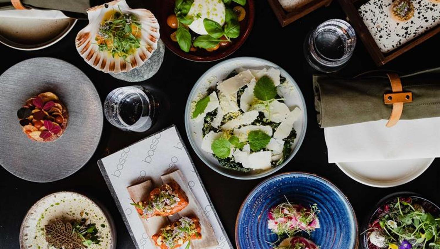 Various dishes on a table