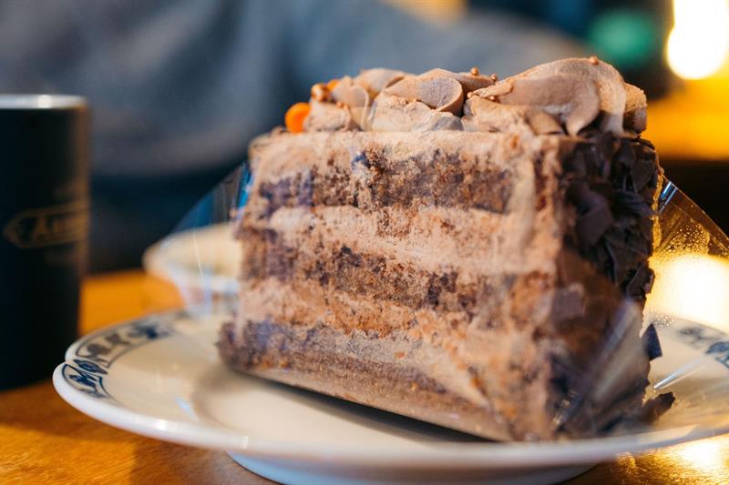 Chocolate cake with many layers.
