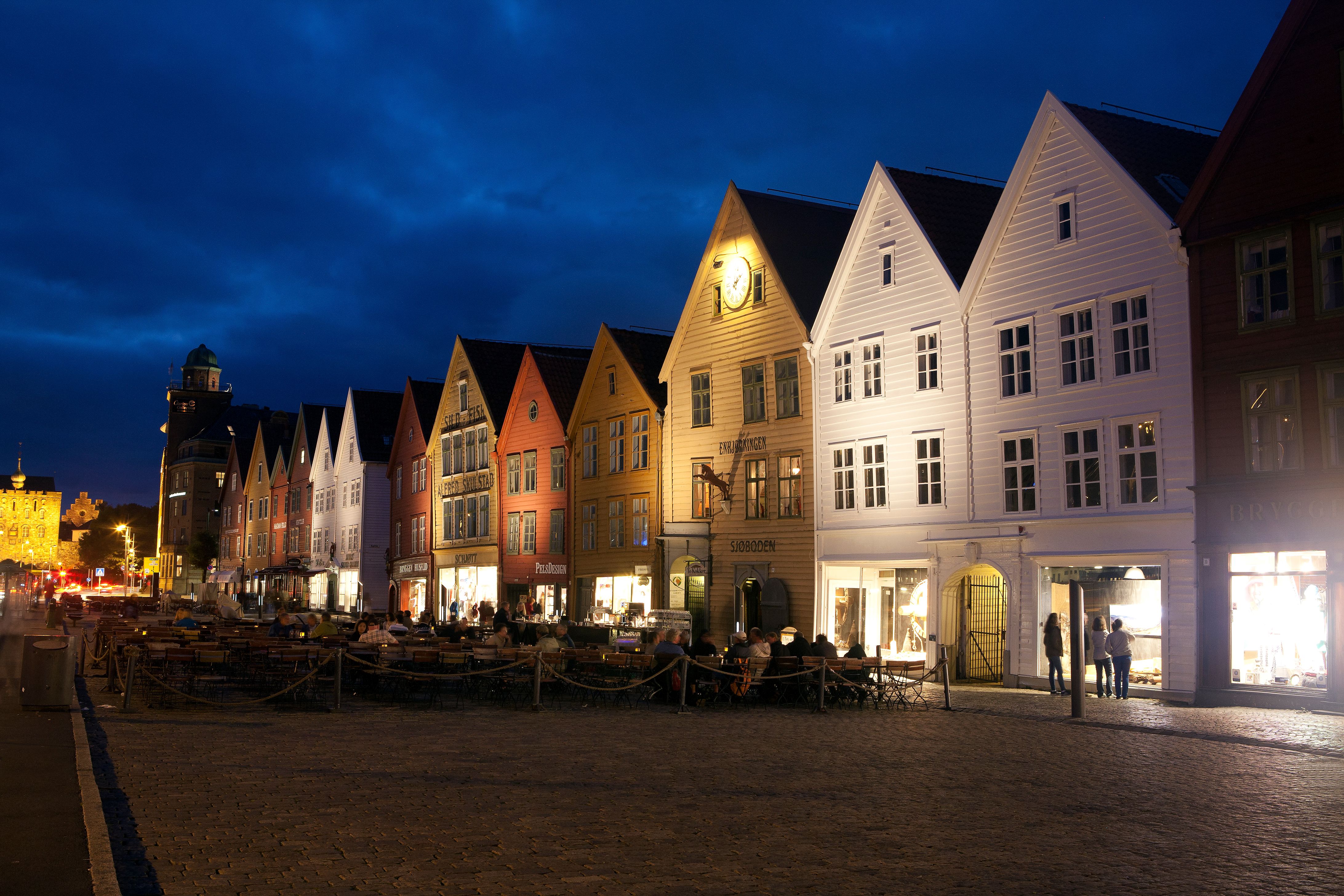 Kveld på Bryggen i Bergen