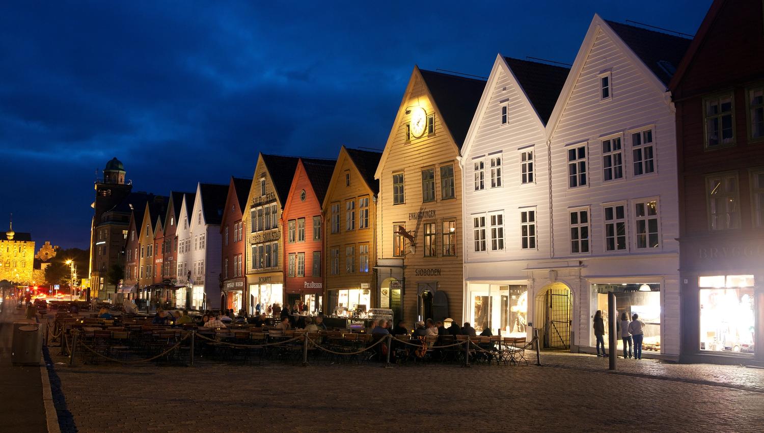 Kveld på Bryggen i Bergen