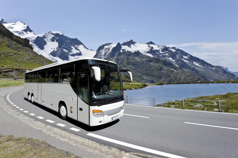 Tour bus on the road in Hardanger