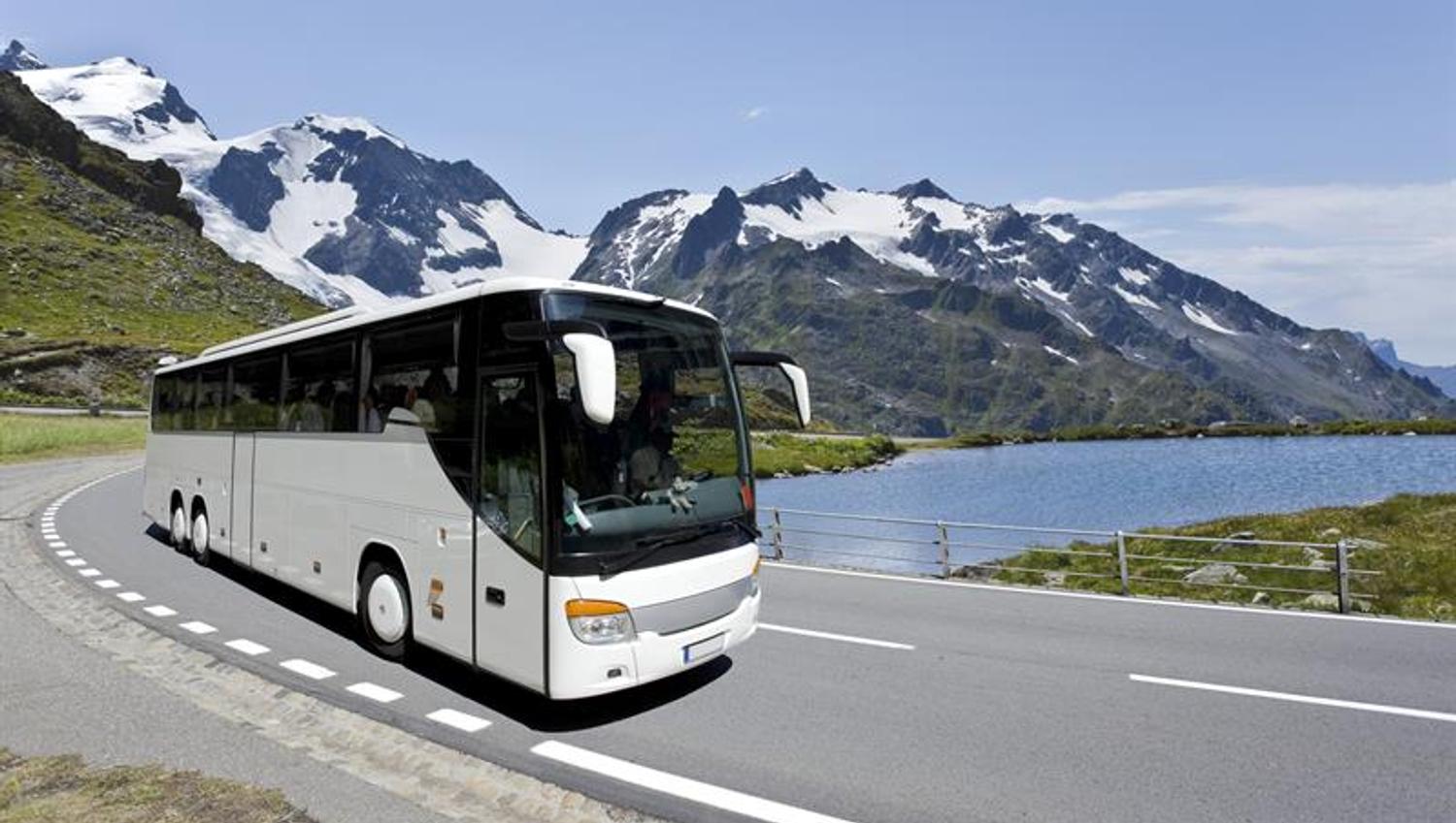 Tour bus on the road in Hardanger