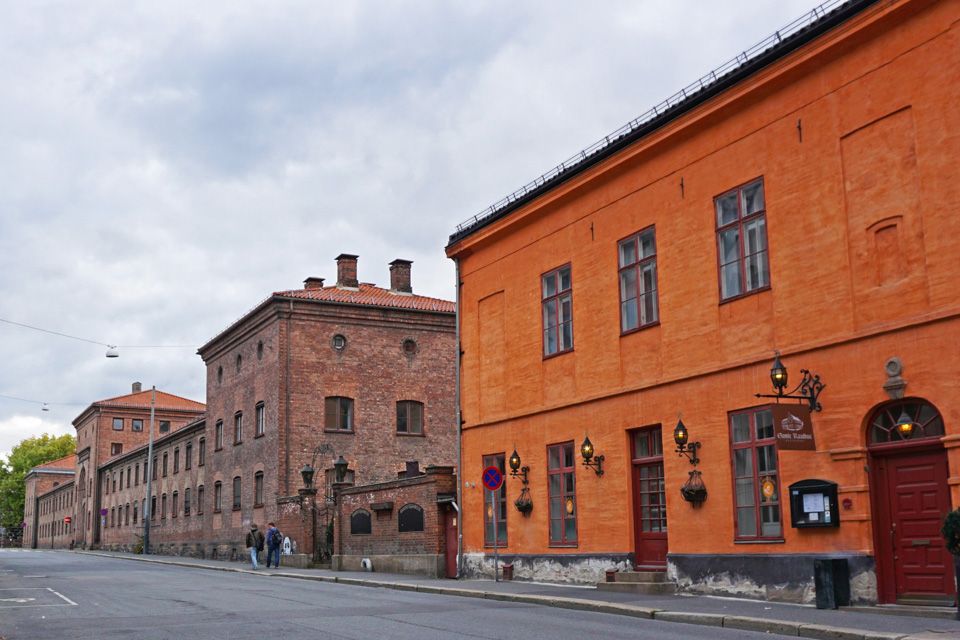 Exterior: Orange brick building.