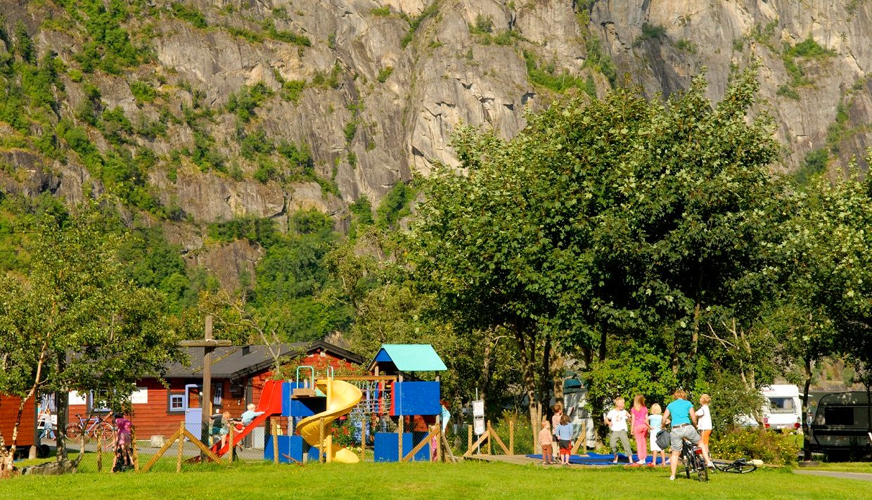 The playground at the campground, with children playing.