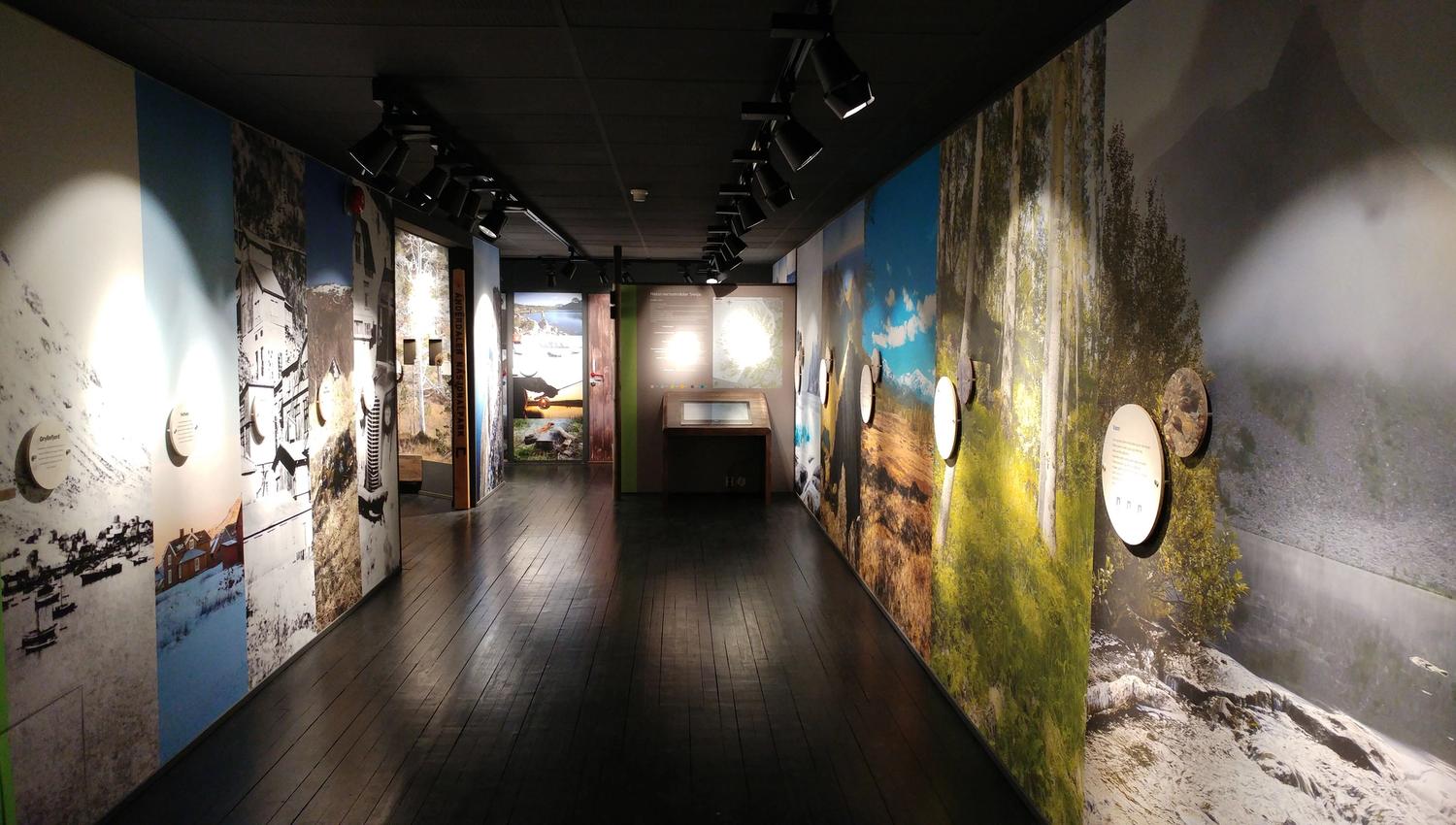 inside the museum, with various nature pictures