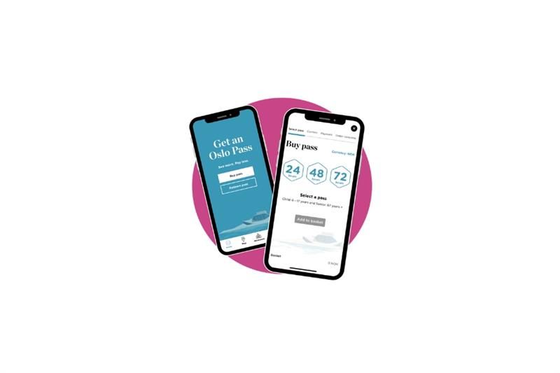Graphic of two phones displaying the Oslo Pass app.