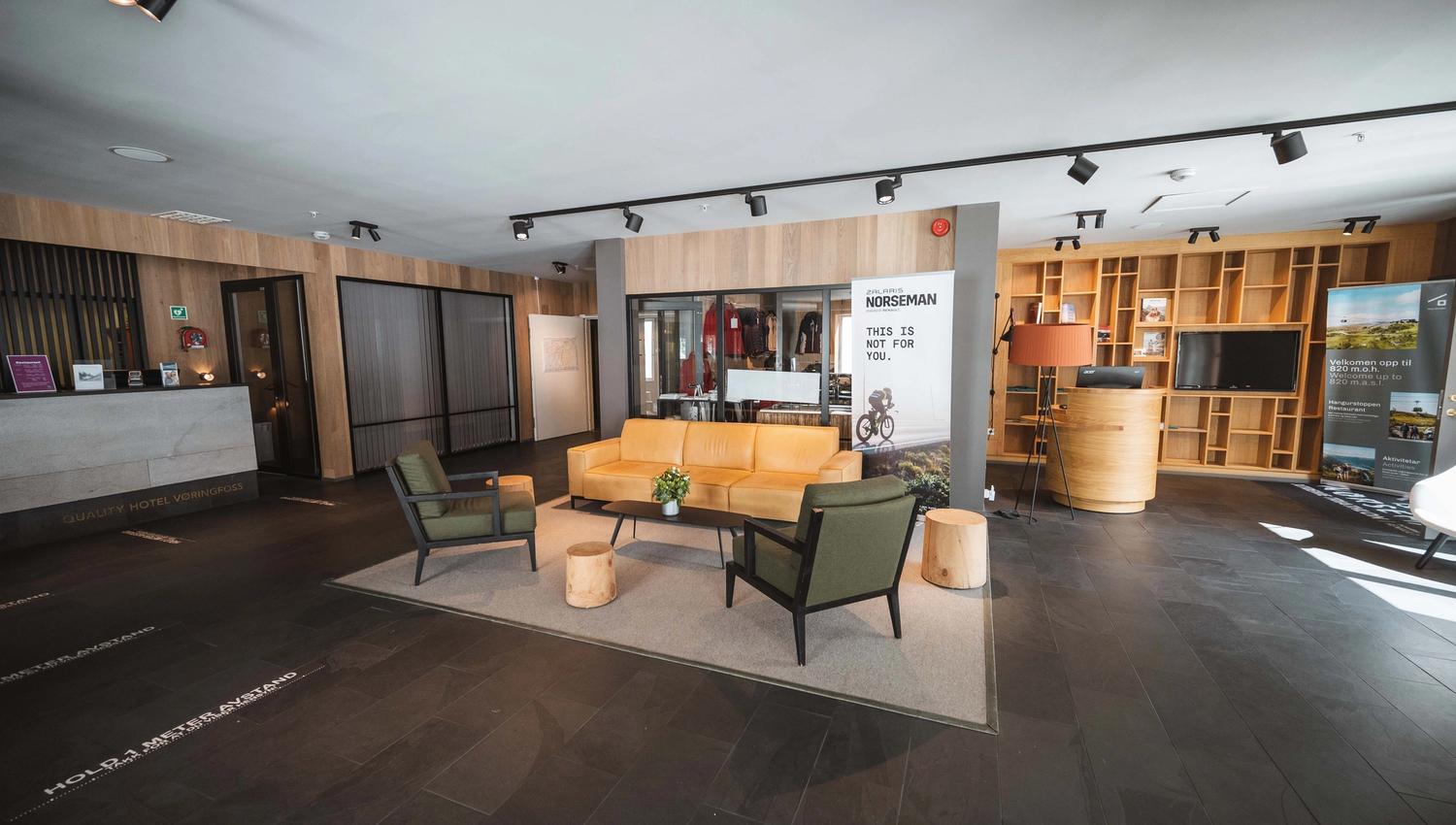 A lounge area next to the front desk.