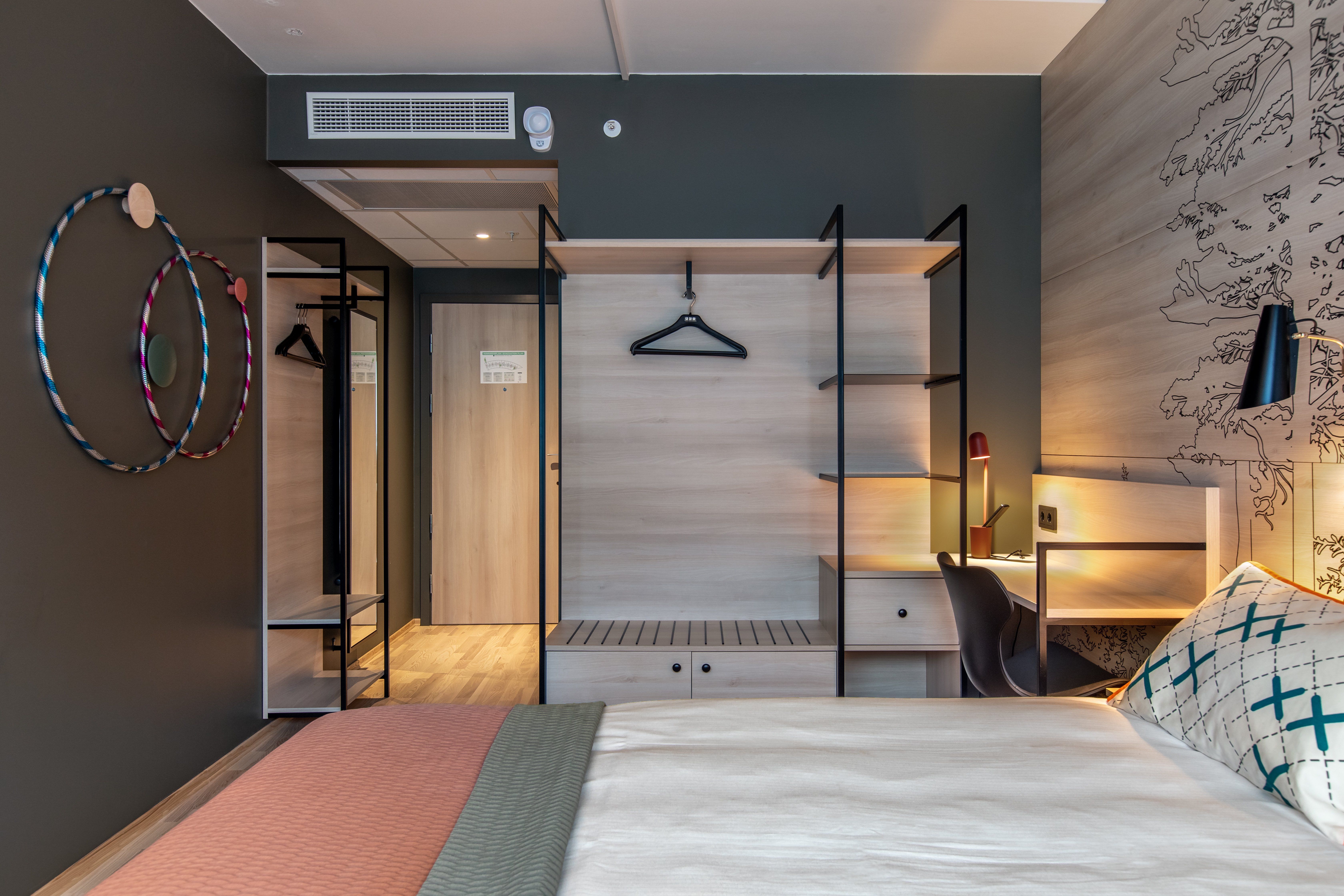 hotel room with double bed
