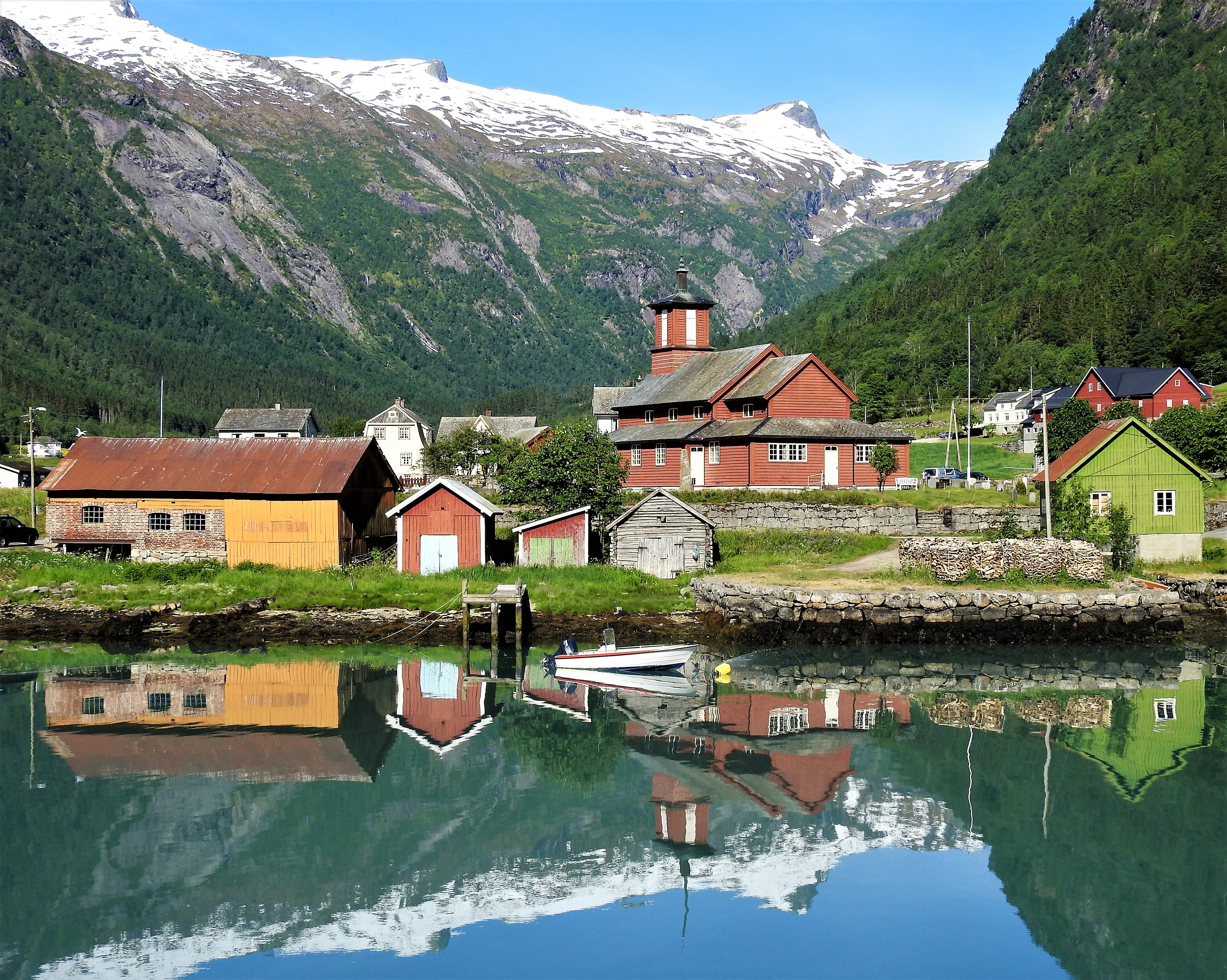 Fjord cruise entering Fjærland village