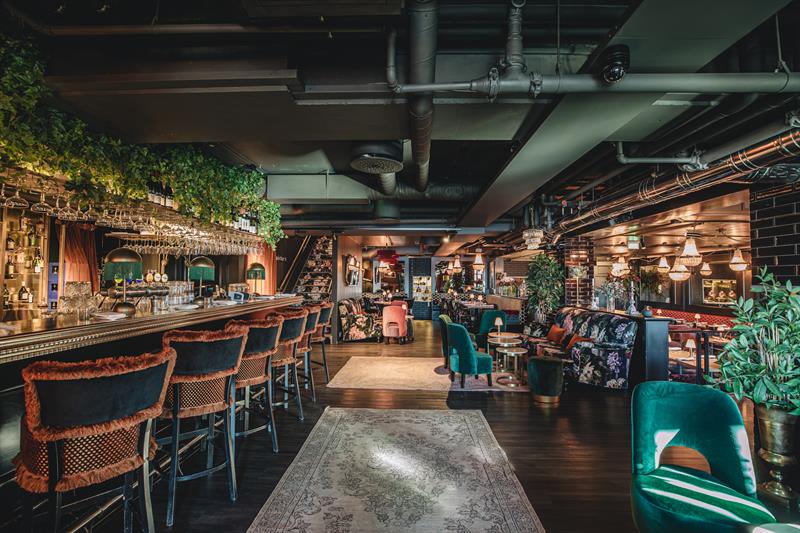 Bar area and seating sections.