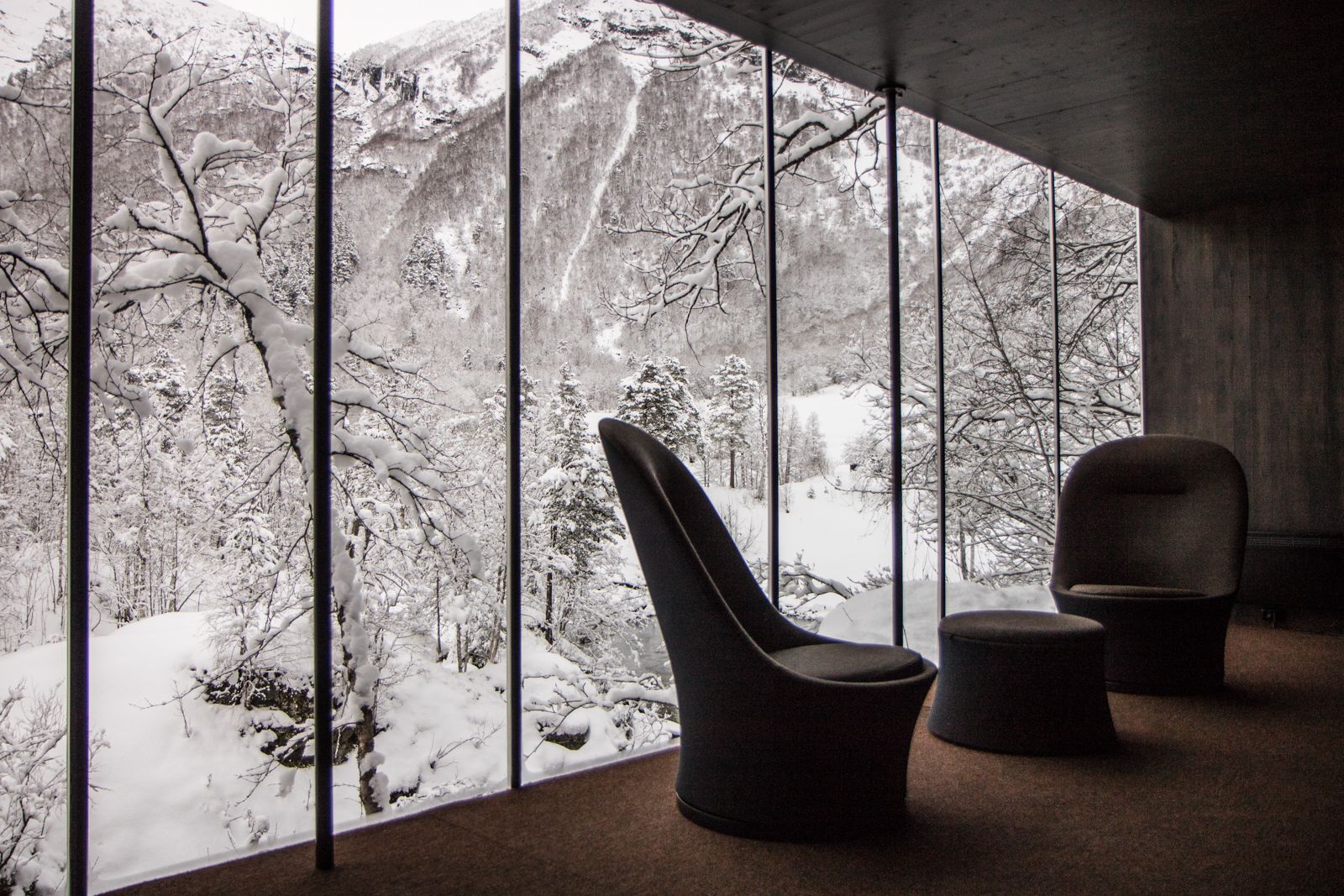 Juvet landscape hotel winter view
