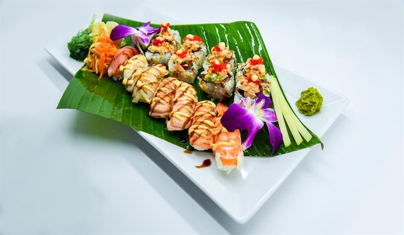 sushi on a green leaf