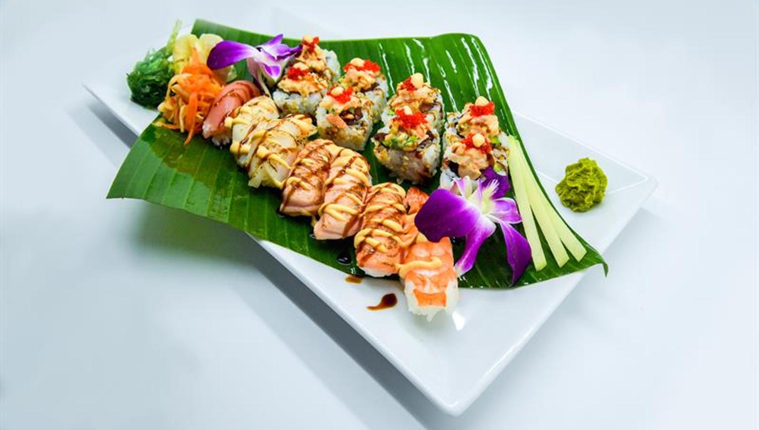 sushi on a green leaf