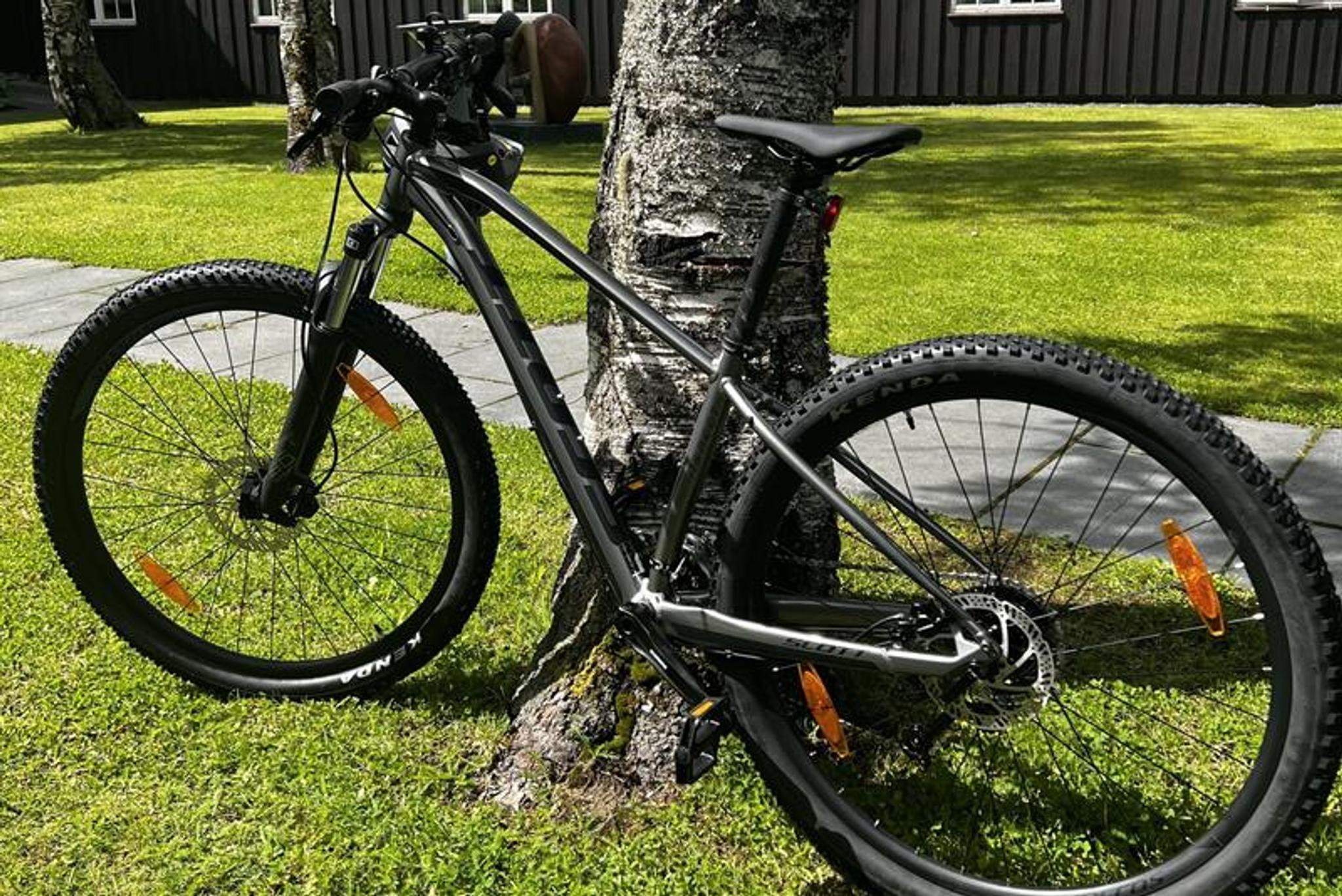 Scott MTB stående mot et tre