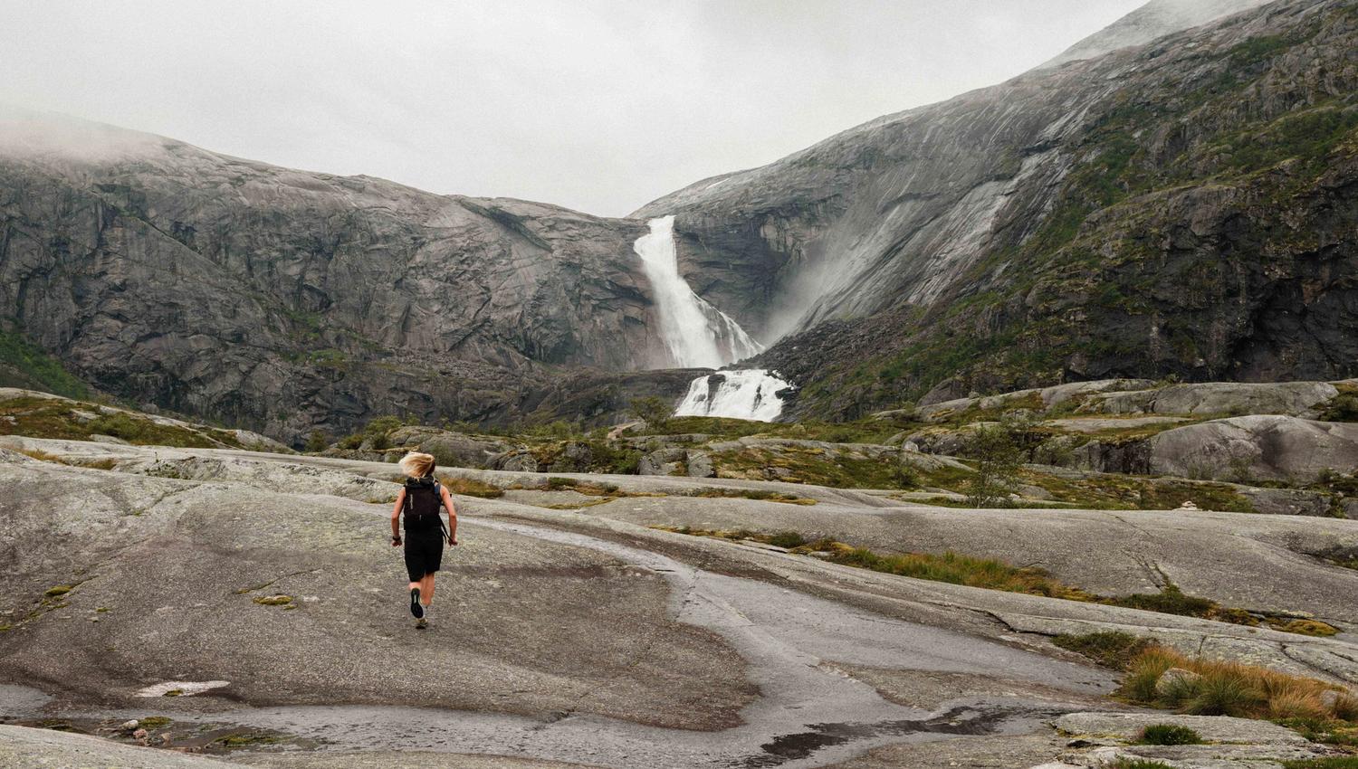 View towards Nyastølsfossen – one of four spectacular waterfalls in the Husedalen Valley.