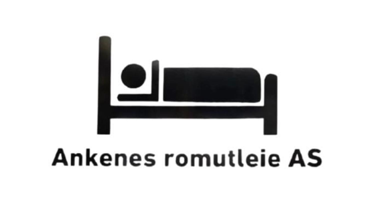 Black silhouette of a person lying in a bed icon above the text "Ankenes romutleie AS" on white background.