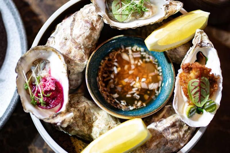 Detail of oysters on a plate