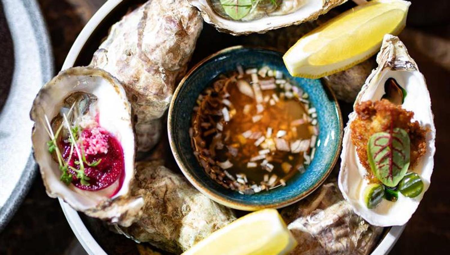 Detail of oysters on a plate