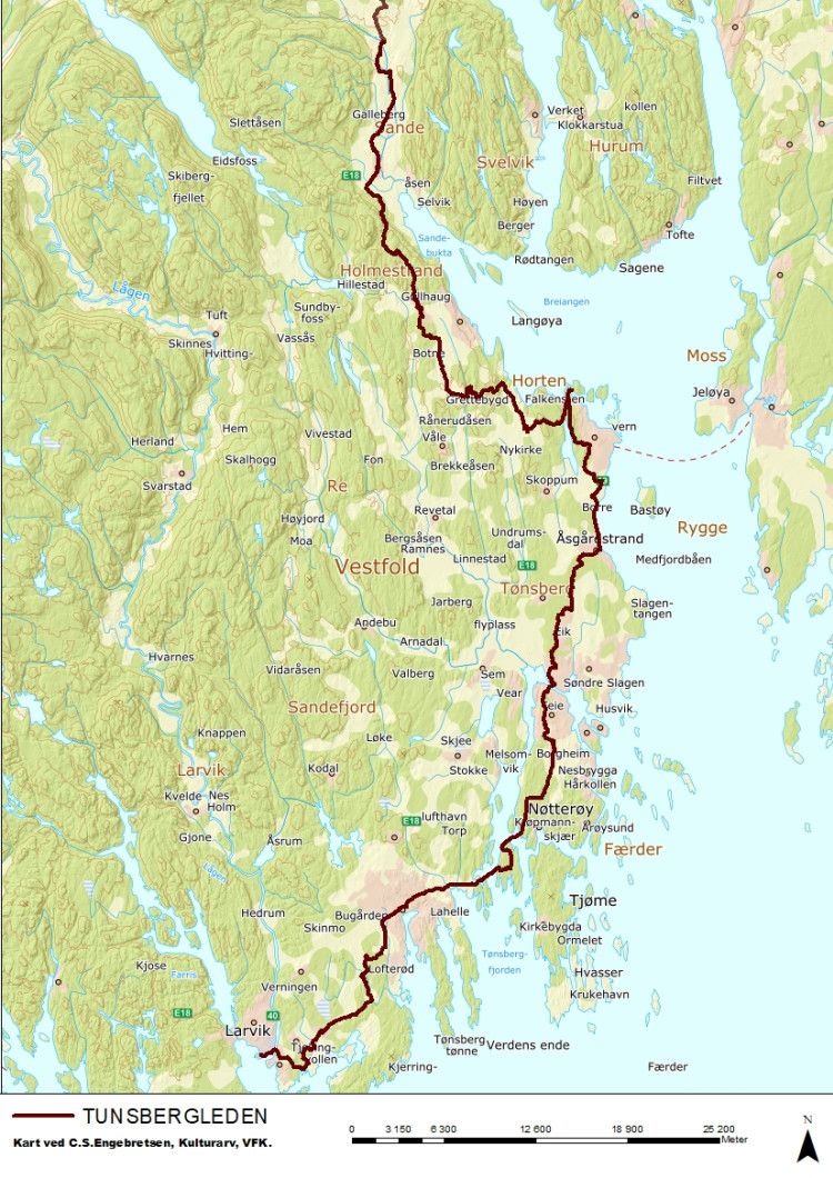 Map of the pilgrimage route through Vestfold