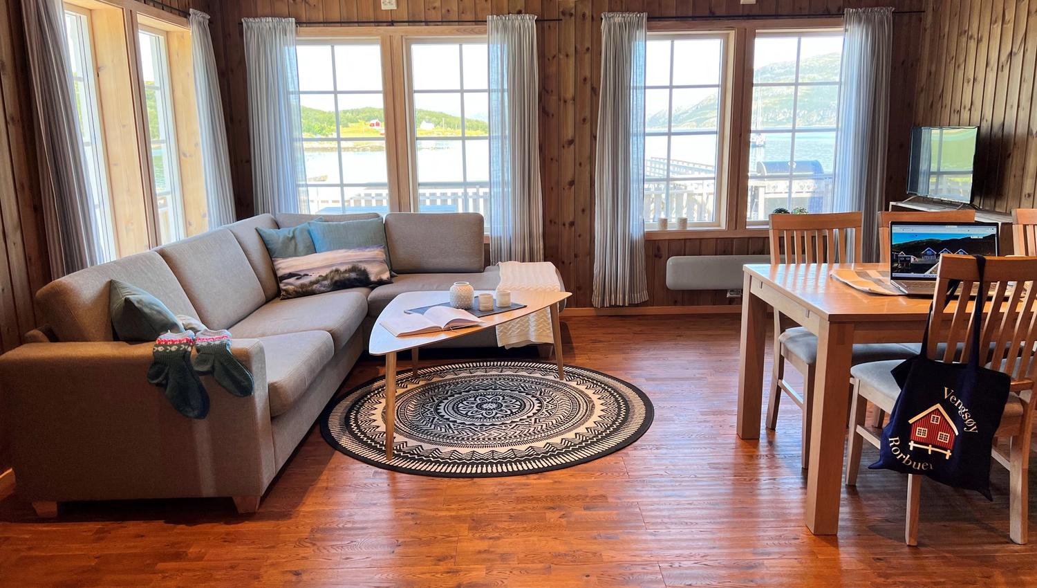 Living room with views out the fjord