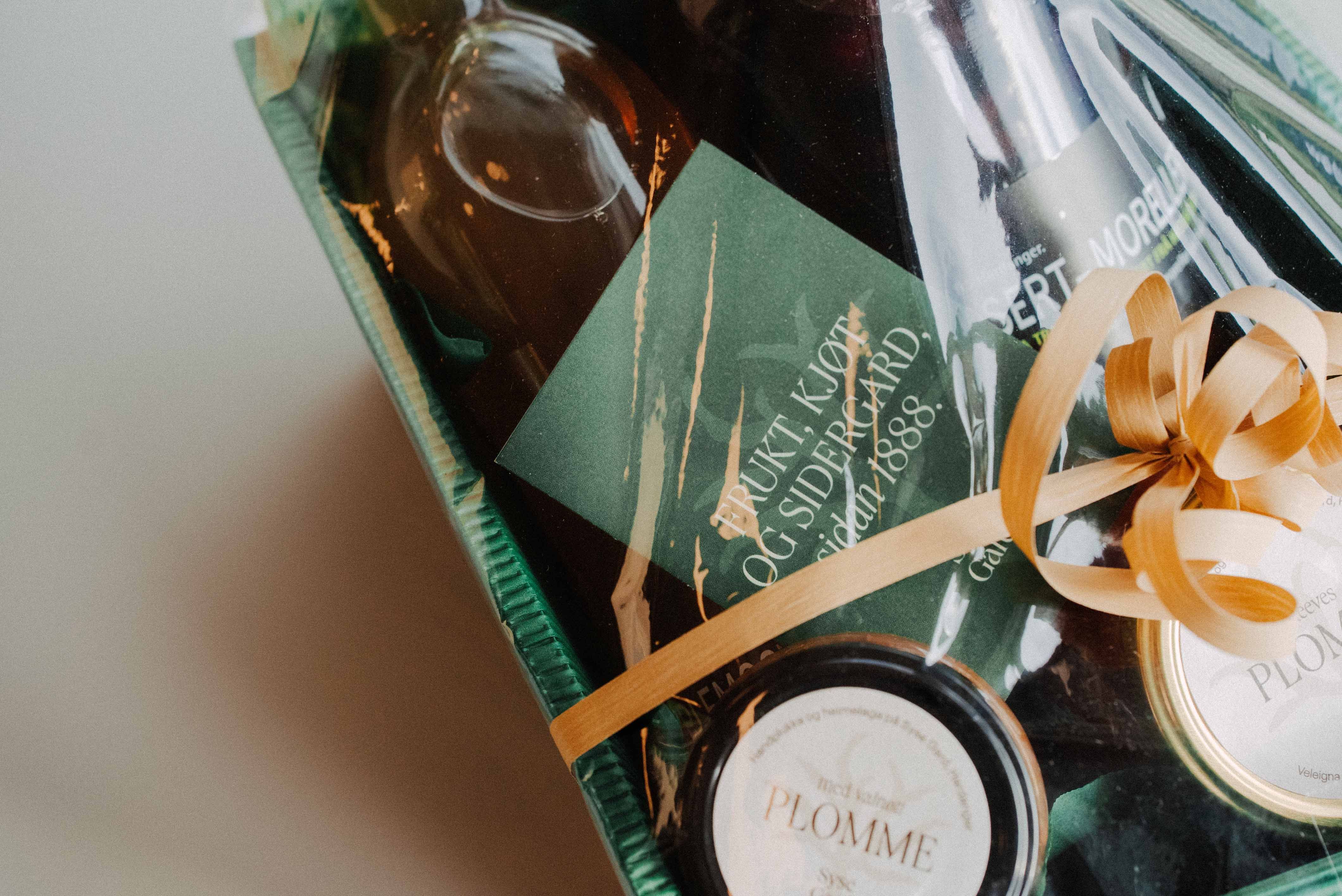 Gift package from Syse Gard with local cider, jams, and other delicacies.