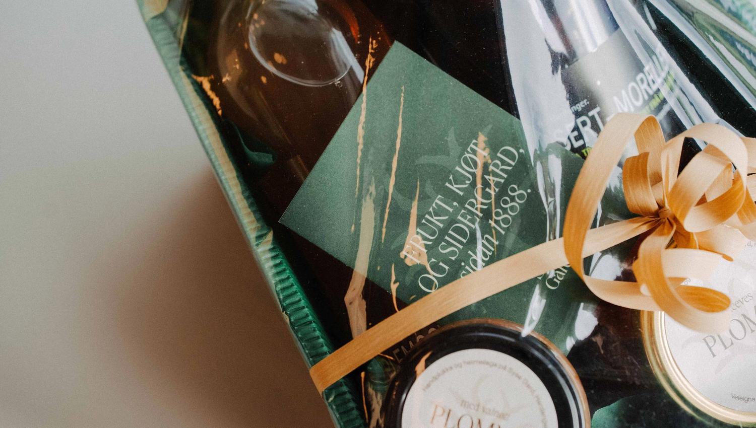 Gift package from Syse Gard with local cider, jams, and other delicacies.