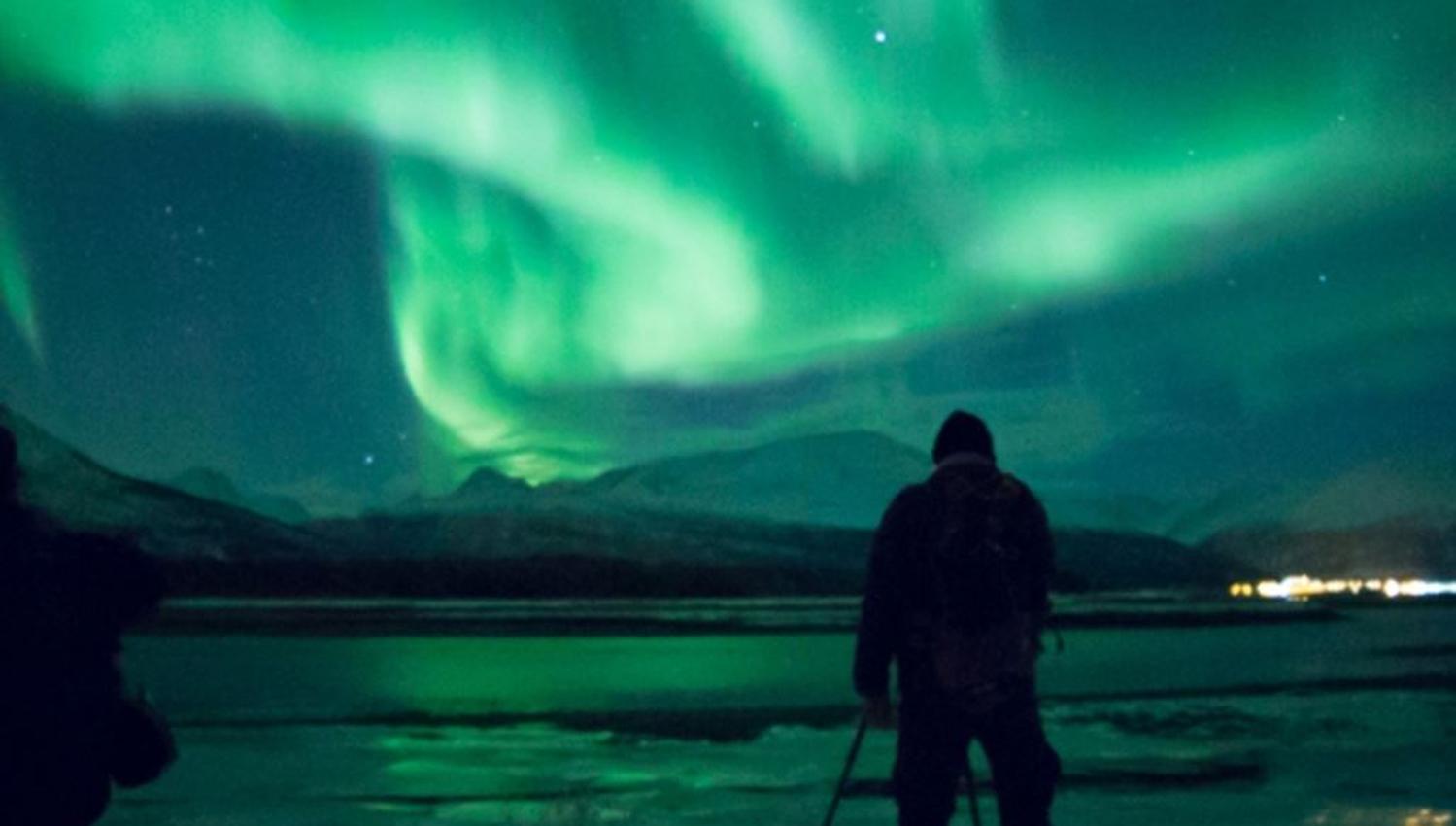 Northern Lights above shine and light up the ground