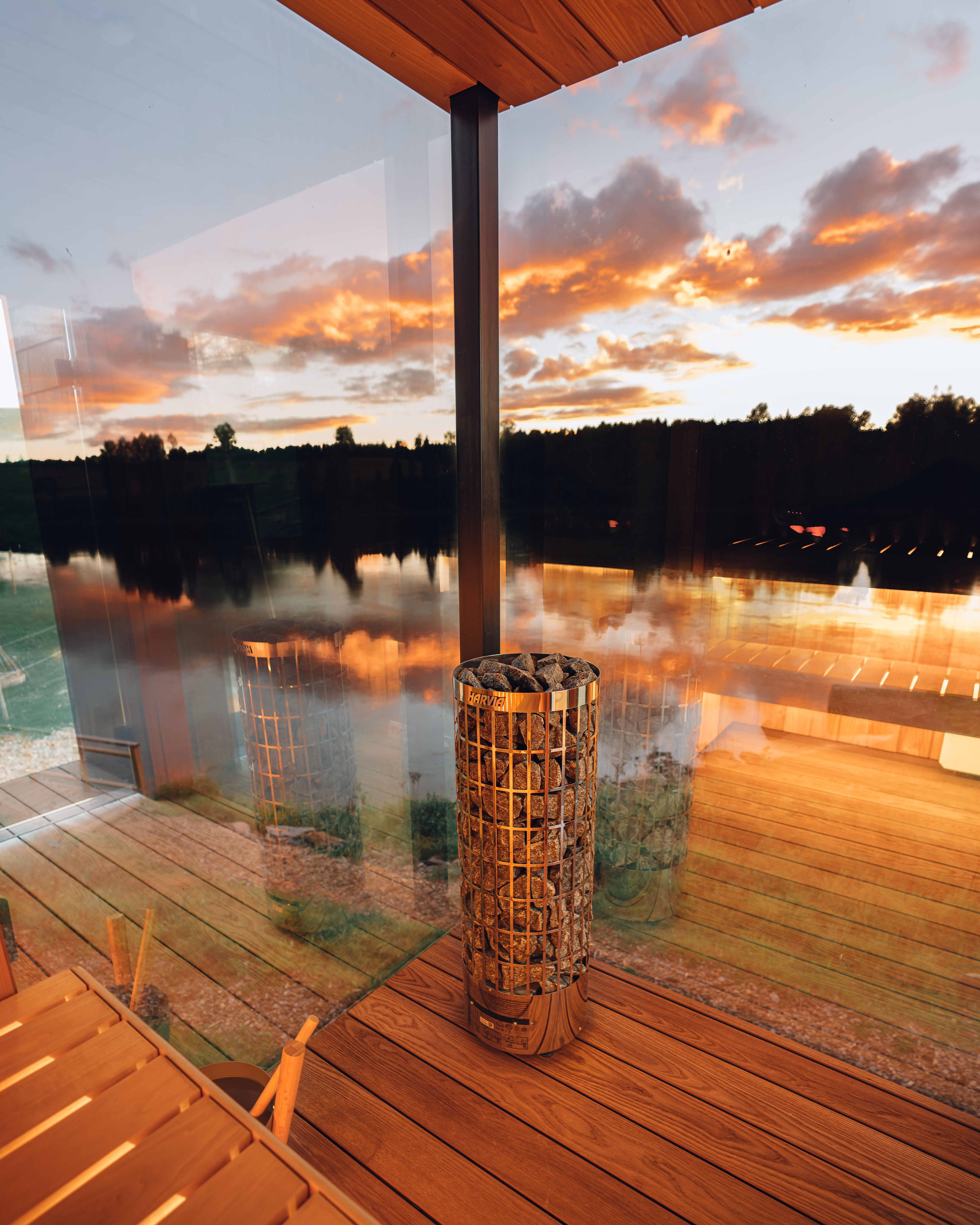 Reflex from inside the sauna looking over the river