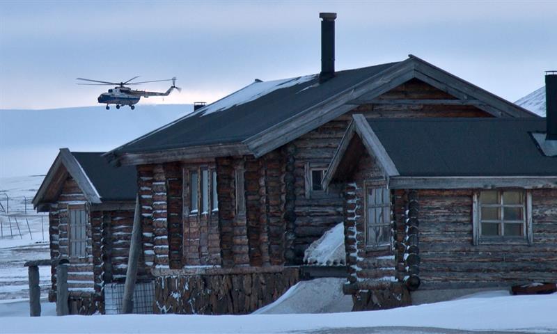 Historic wooden buildings near Longyearbyen