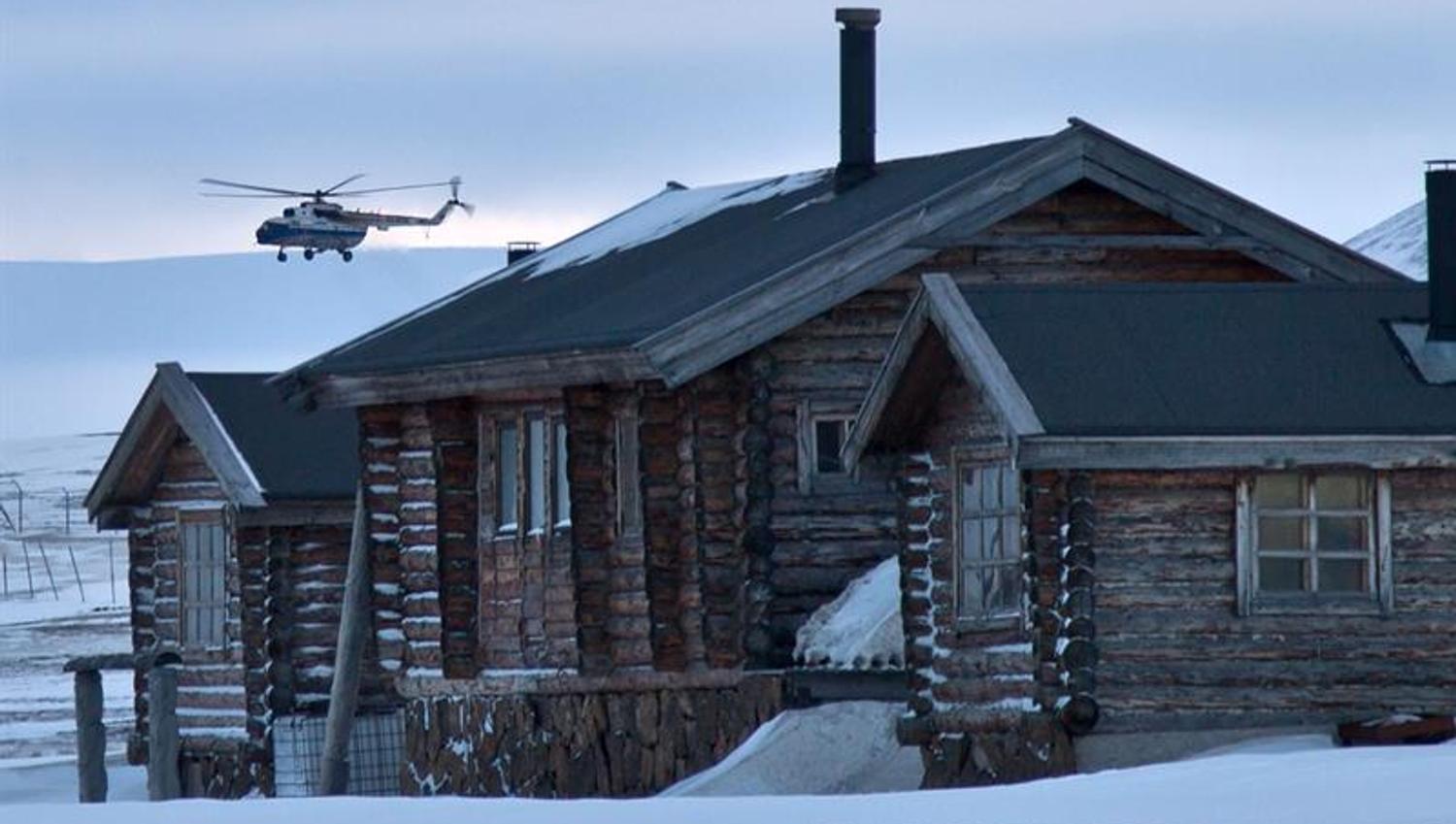 Historic wooden buildings near Longyearbyen