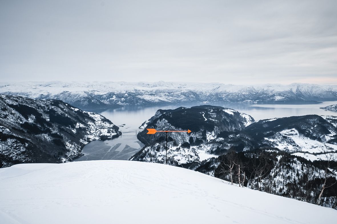 Panoramic view of the Hardangerfjord from the mountaintop.