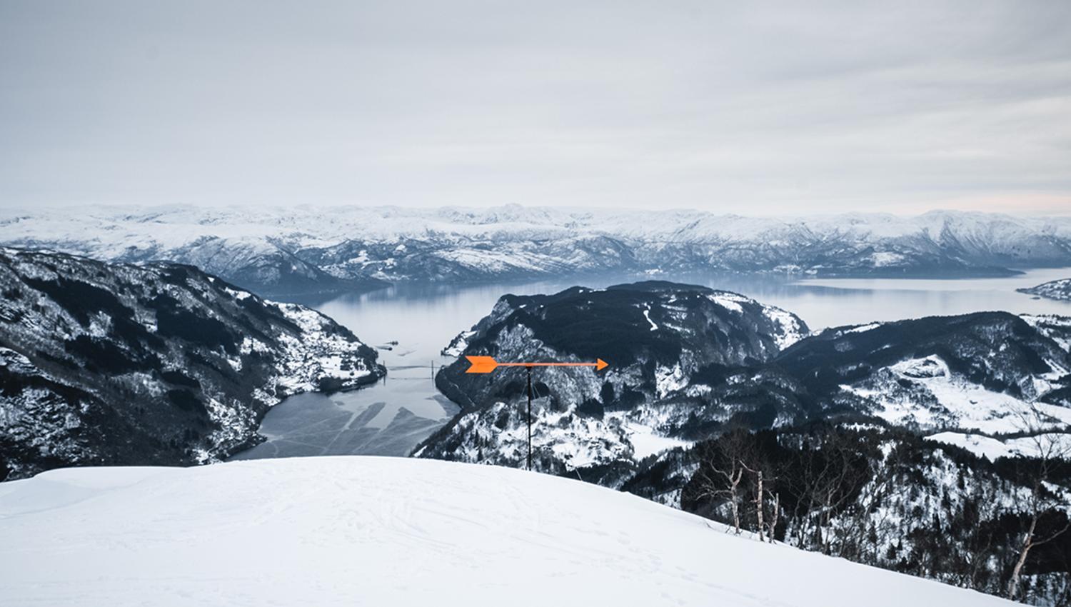 Panoramic view of the Hardangerfjord from the mountaintop.