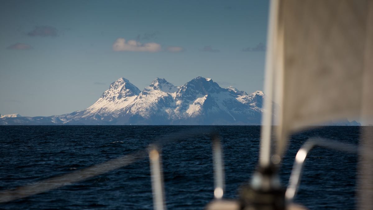 View of the mountains from the sailing boat