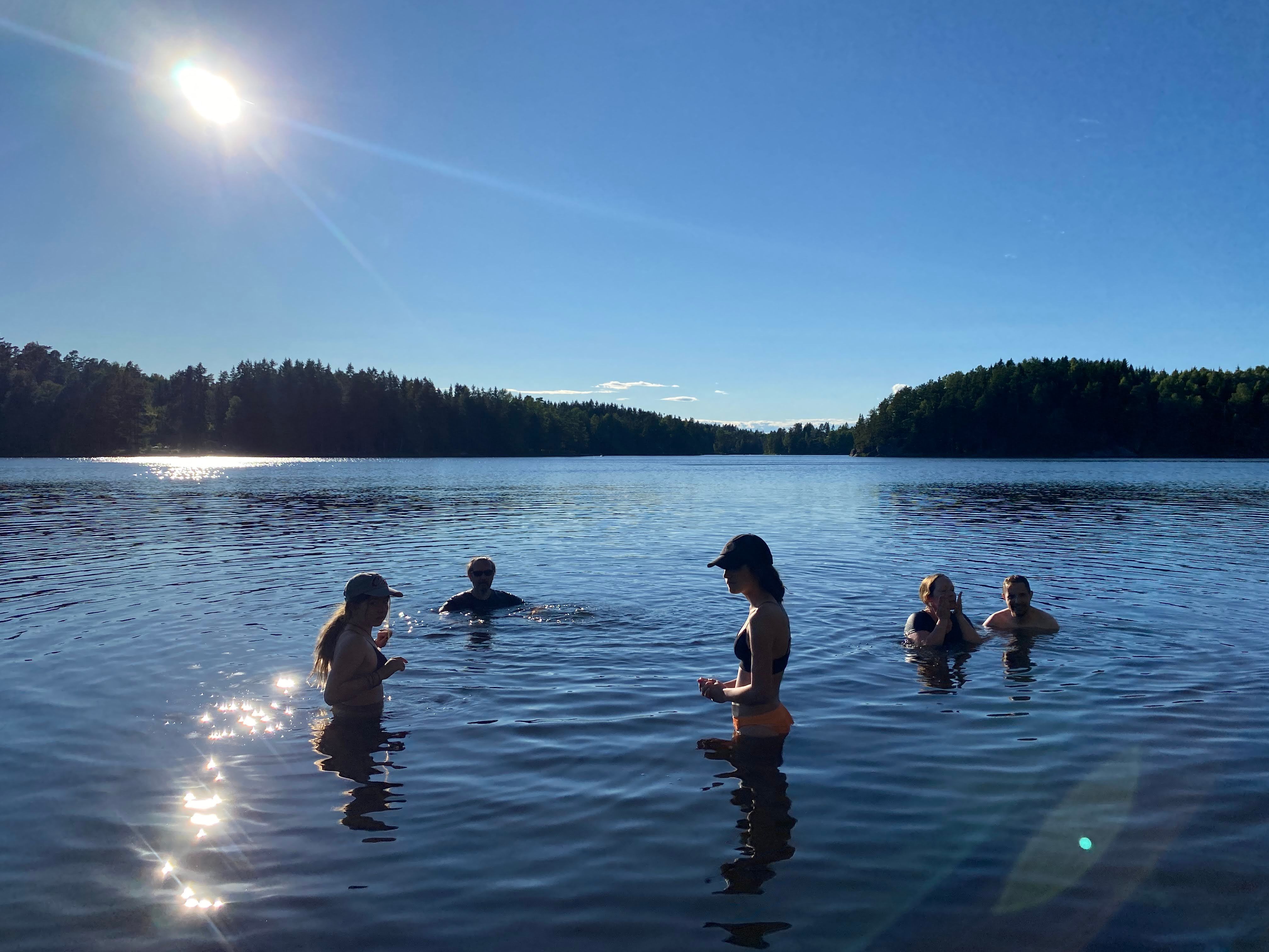people swimming in a lake a summerday