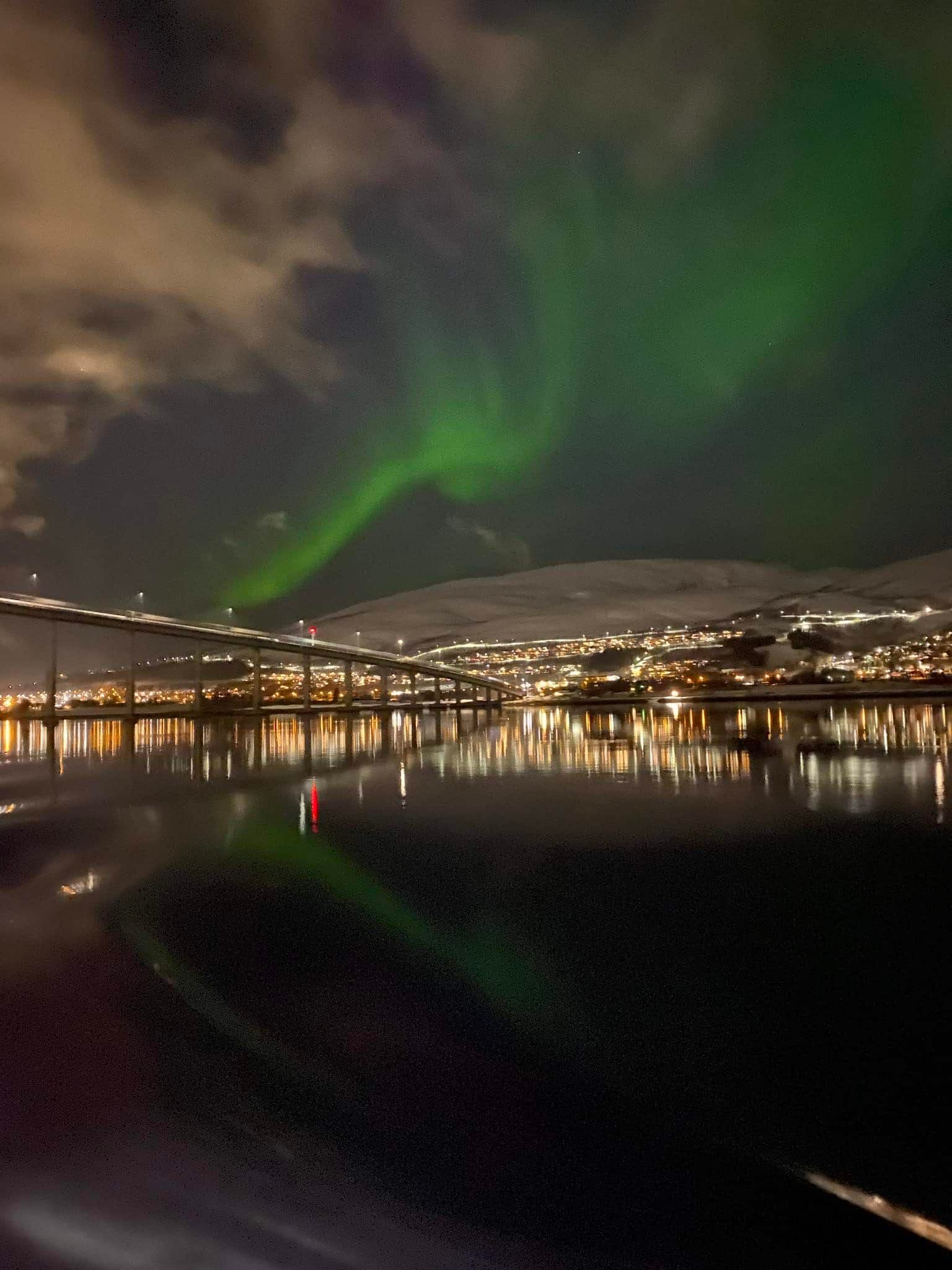 Sandnessund bridge and Northern Lights
