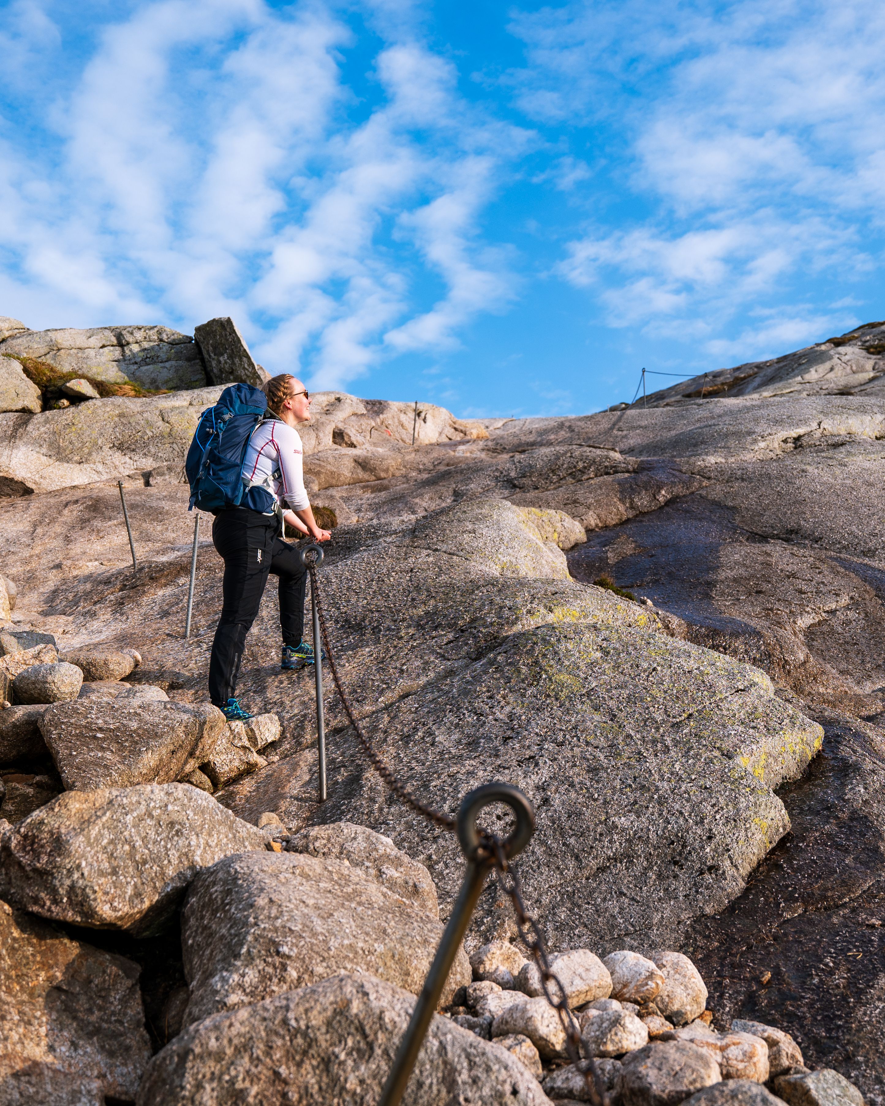 In the steepest parts on the hike to Kjerag, you'll find chains to help you up