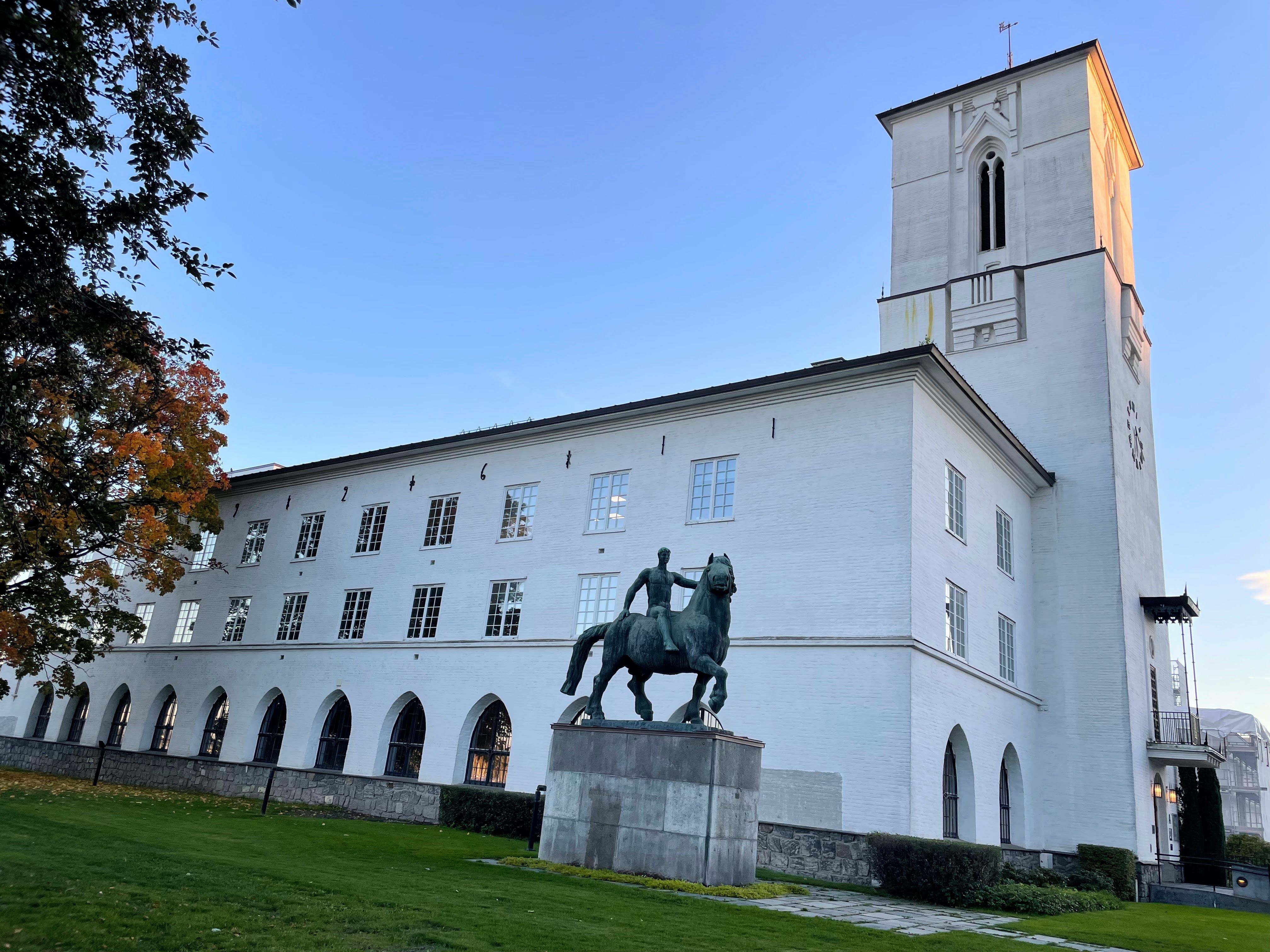 Sandvika City hall - white building with tower