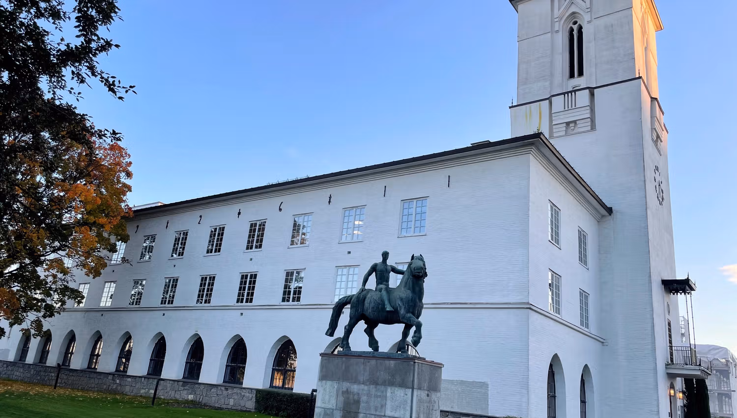 Sandvika City hall - white building with tower
