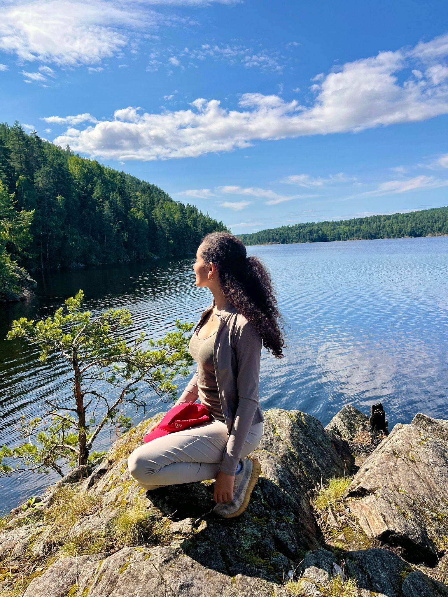 Girl by lake