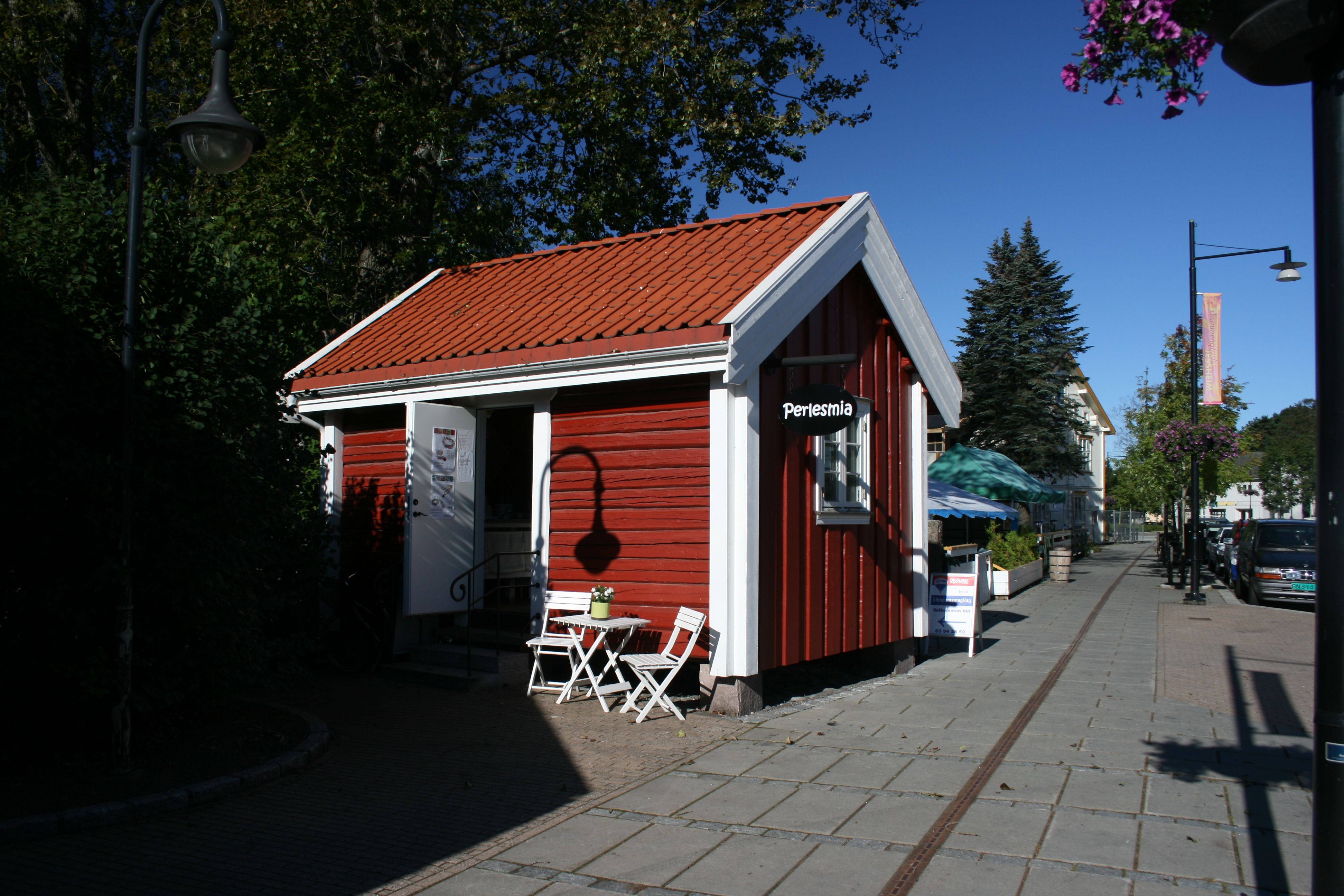 Red storehouse in a street.