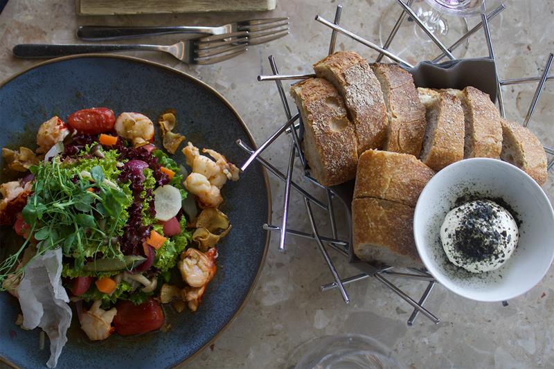 Detail of lobster salad and bread