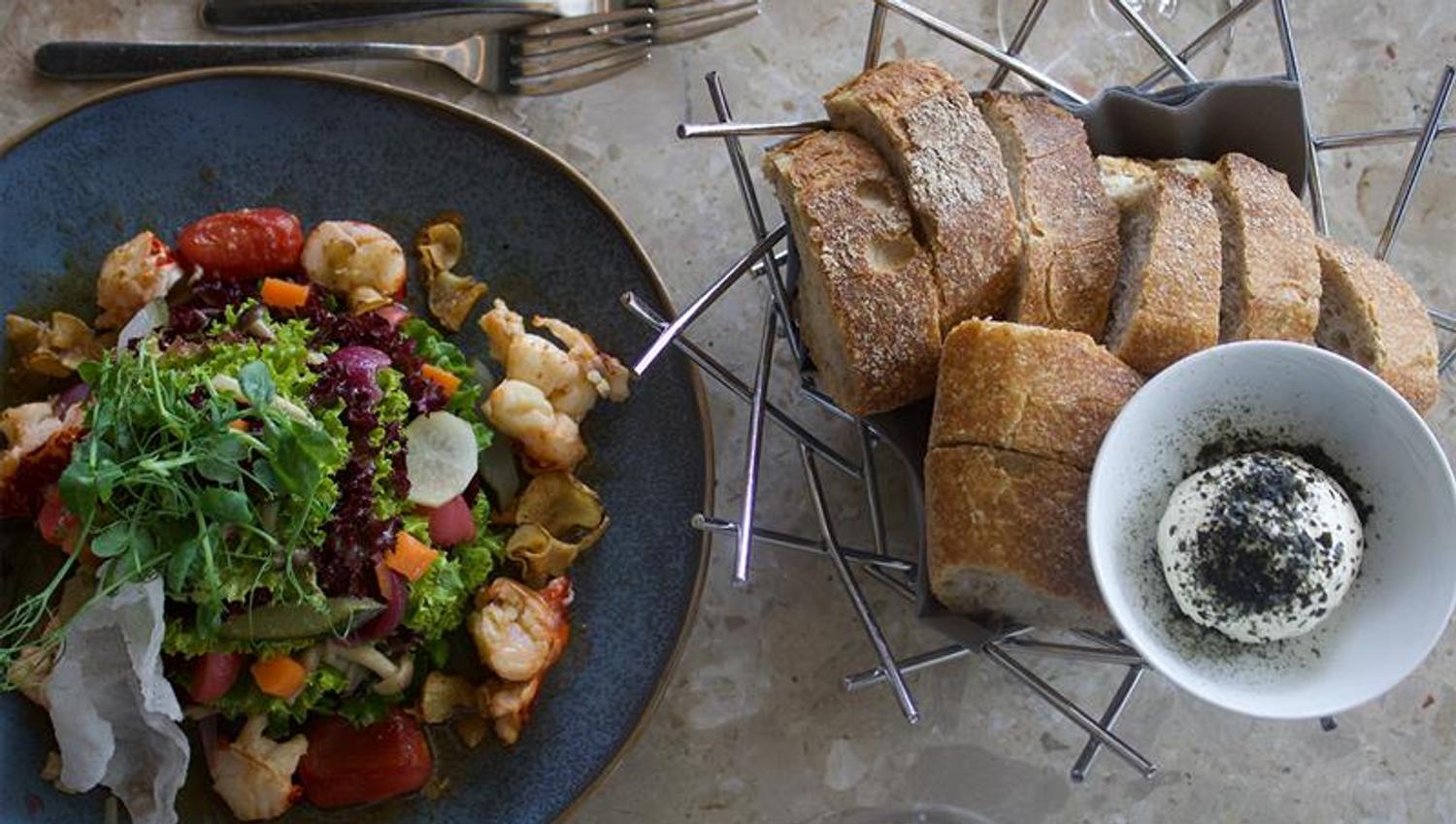 Detail of lobster salad and bread