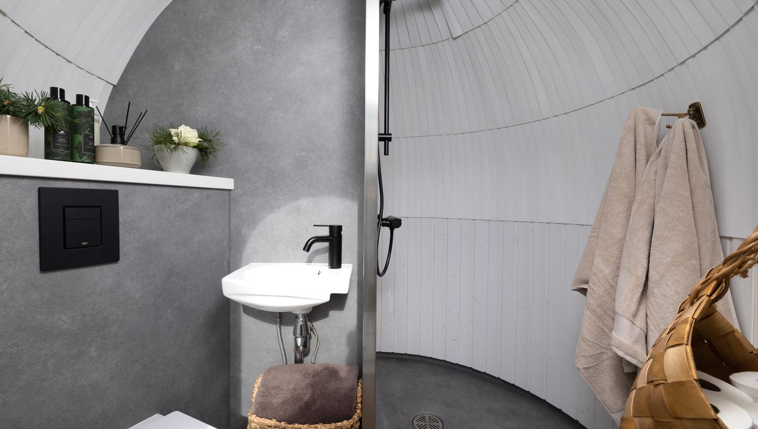 Inside shower and toilet facilities.