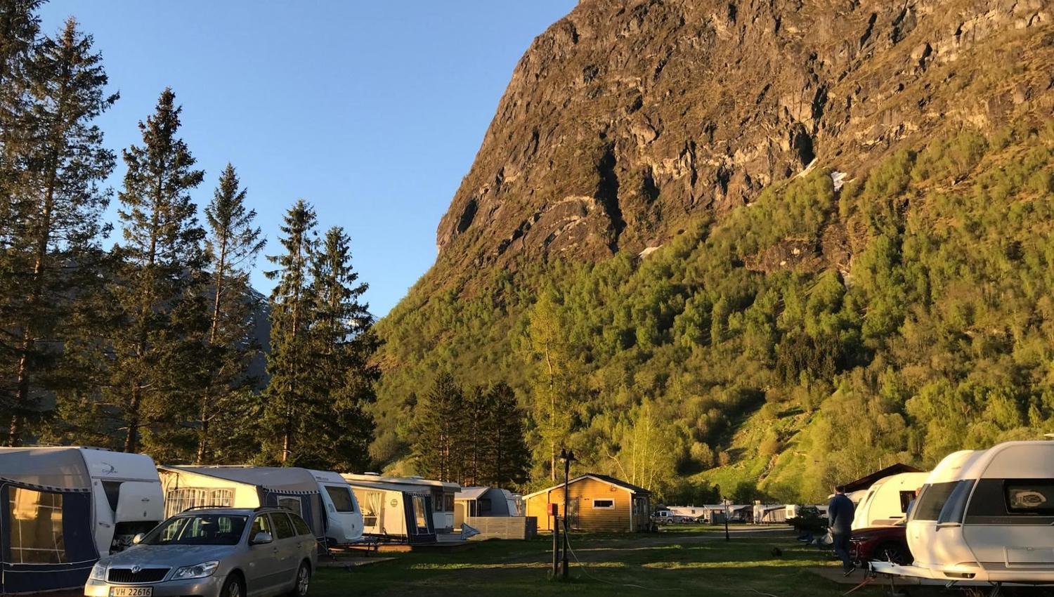 Motorhome and caravan pitches at Grande Camping located by Oppstrynsvatnet in Oppstryn, Nordfjord.