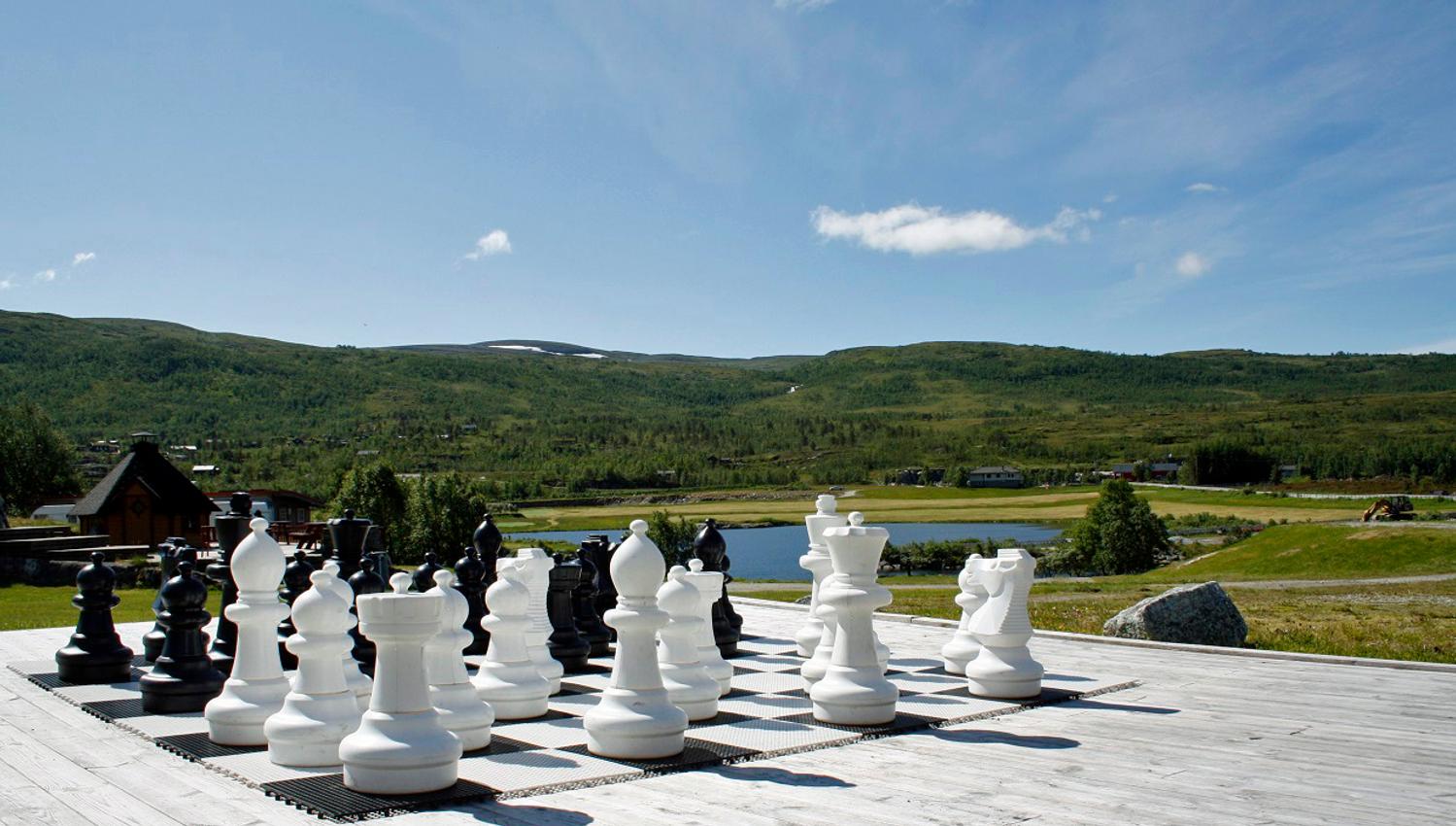 A large outdoor chess board.