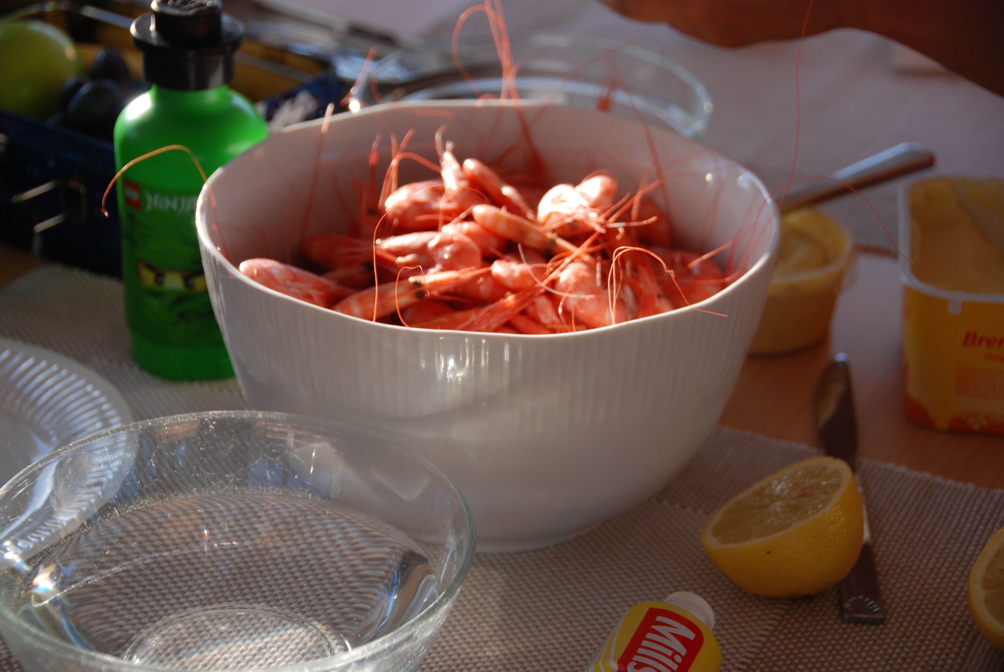 Prawns in a bowl on the lunch table