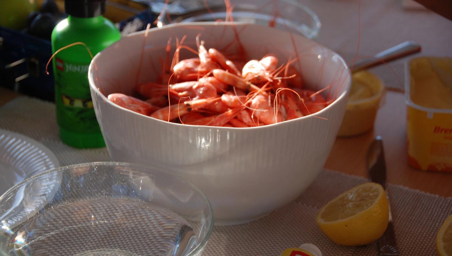 Prawns in a bowl on the lunch table