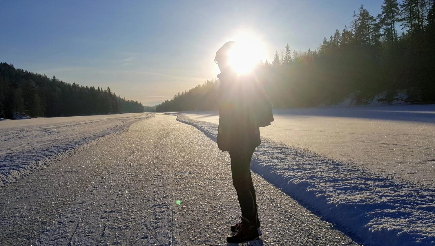ice skalting on a frozen lake